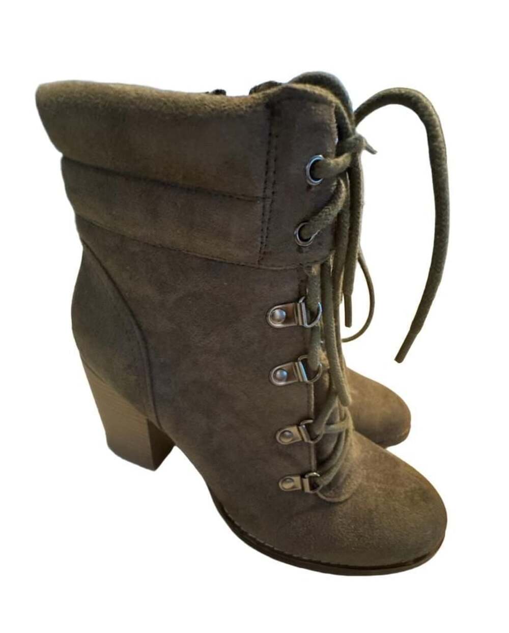 Candie's Olive Green Suede Lace-Up Wedge Booties Size 9.5 MED
